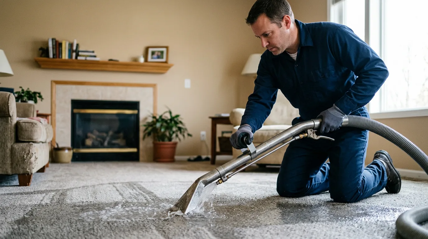 Water damage restoration technician working near Brighton, CO